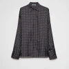 Shirts And Tops*Prada Printed twill silk shirt Navy