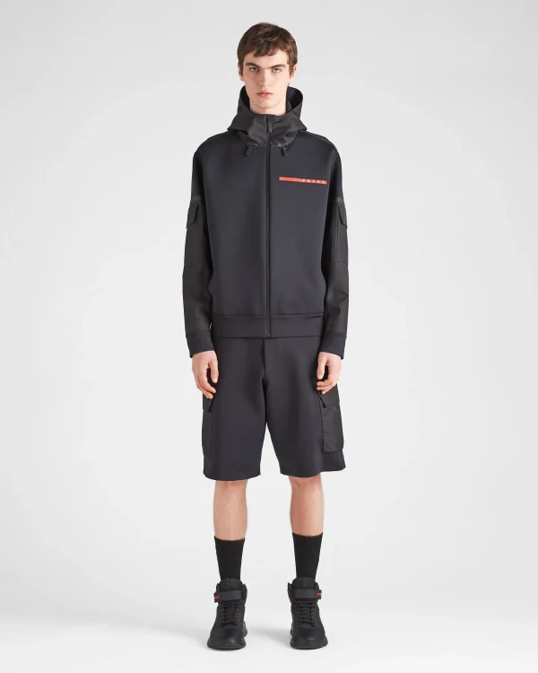 Men's Collection*Prada Recycled technical jersey hoodie Black