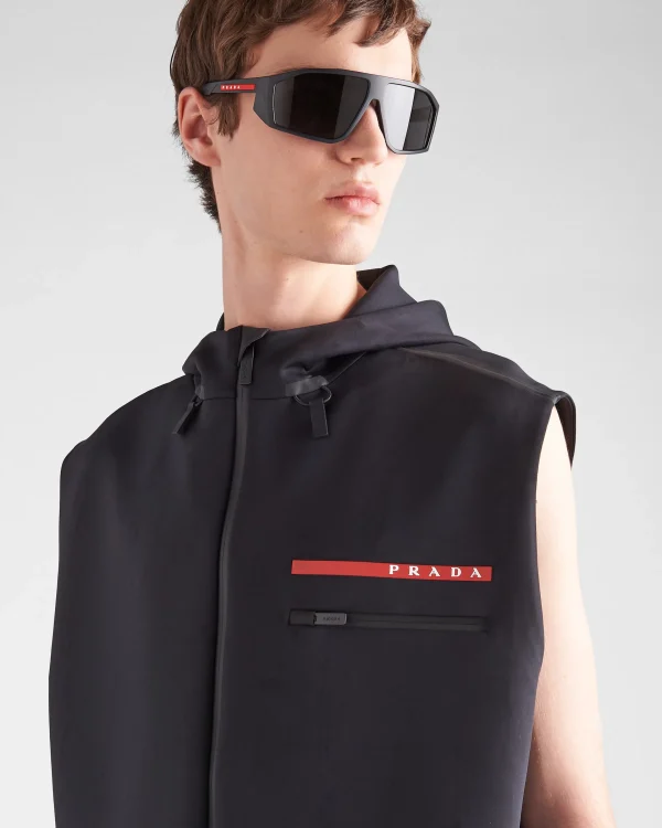 Men's Collection*Prada Recycled technical jersey hoodie with heat-sealed tape Black