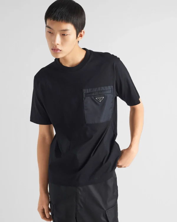 T-shirts And Polo Shirts*Prada Re-Nylon and jersey T-shirt Black