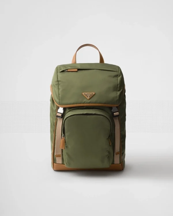 Backpacks And Belt Bags*Prada Re-Nylon and leather backpack Military/caramel