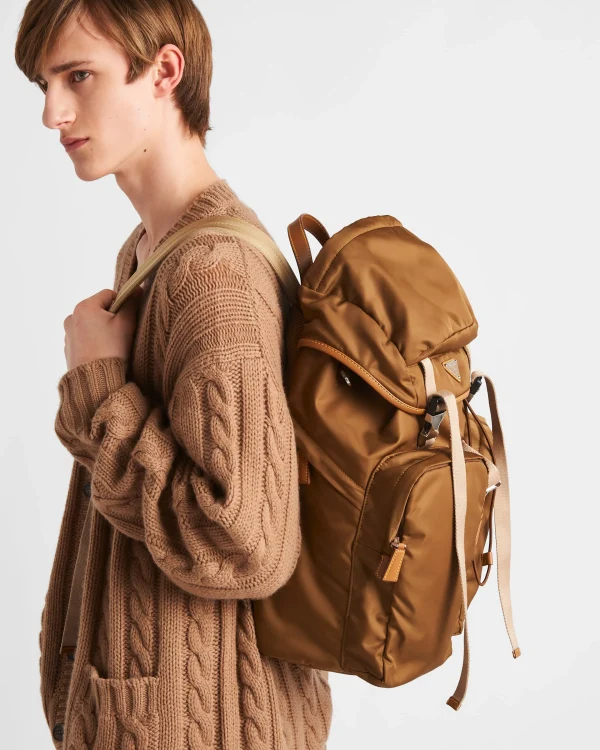 Backpacks And Belt Bags*Prada Re-Nylon and leather backpack Corkbeige