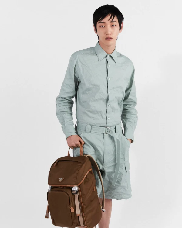 Backpacks And Belt Bags*Prada Re-Nylon and leather backpack Corkbeige