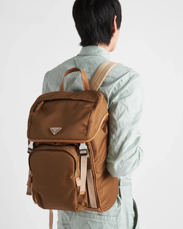 Backpacks And Belt Bags*Prada Re-Nylon and leather backpack Corkbeige