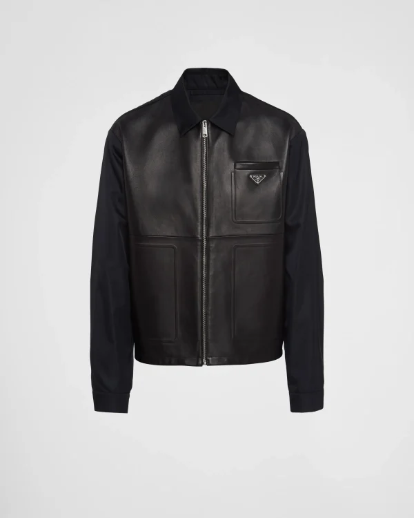 Leather Clothing | Jackets And Coats*Prada Re-Nylon and leather jacket Black