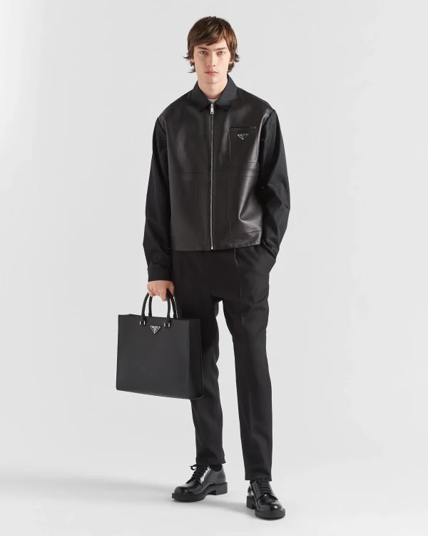 Leather Clothing | Jackets And Coats*Prada Re-Nylon and leather jacket Black