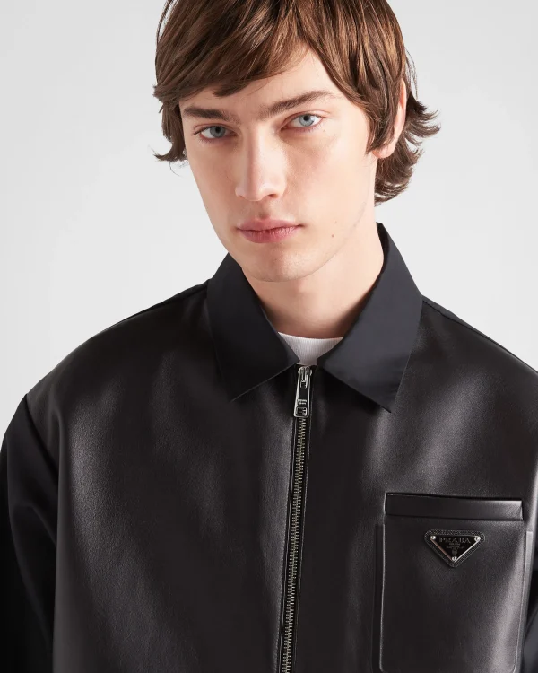 Leather Clothing | Jackets And Coats*Prada Re-Nylon and leather jacket Black