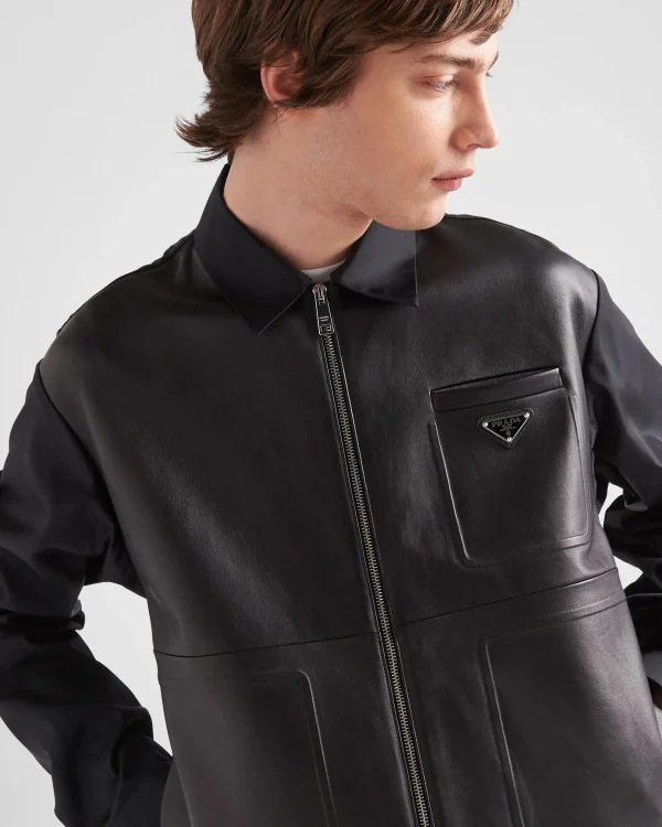 Leather Clothing | Jackets And Coats*Prada Re-Nylon and leather jacket Black