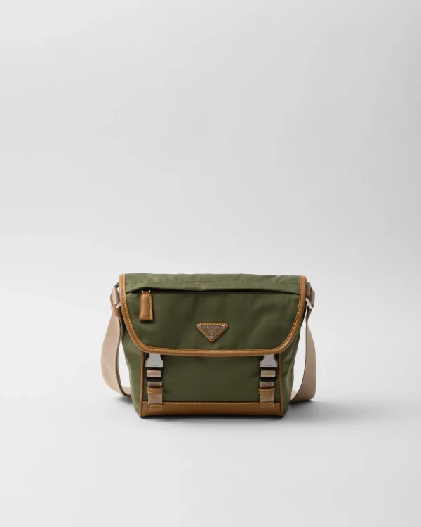 Messenger Bags*Prada Re-Nylon and leather shoulder bag Military/caramel