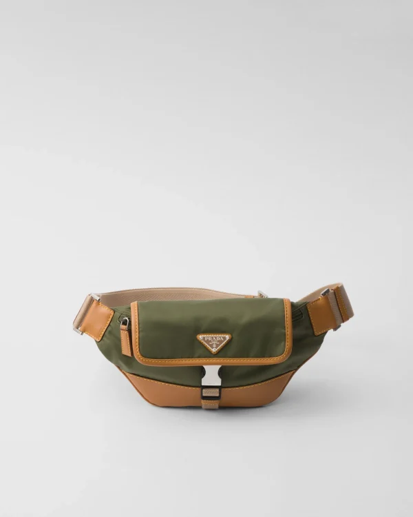 Backpacks And Belt Bags*Prada Re-Nylon and leather shoulder bag Military/caramel