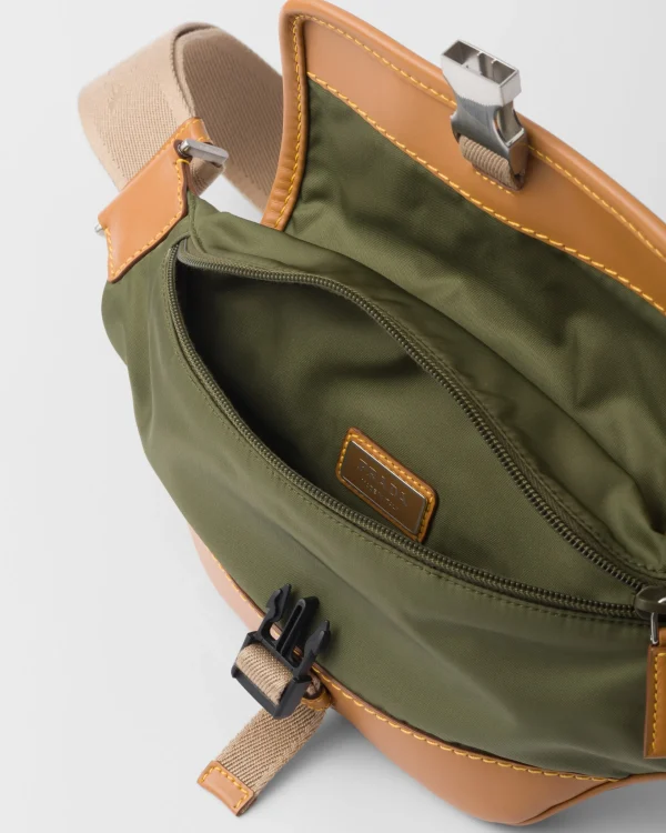 Backpacks And Belt Bags*Prada Re-Nylon and leather shoulder bag Military/caramel