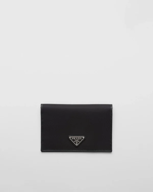 Small Wallets*Prada Re-Nylon and Saffiano leather passport holder Black