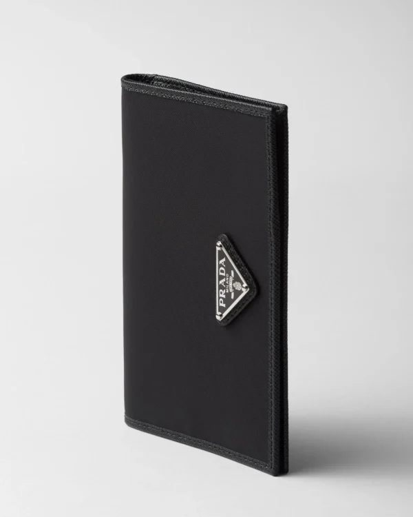 Small Wallets*Prada Re-Nylon and Saffiano leather passport holder Black