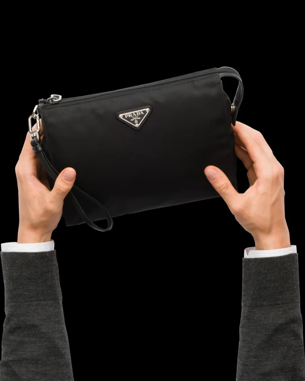 Pouches*Prada Re-Nylon and Saffiano leather necessaire Black