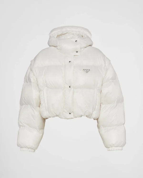 Outerwear*Prada Re-Nylon convertible cropped down jacket White