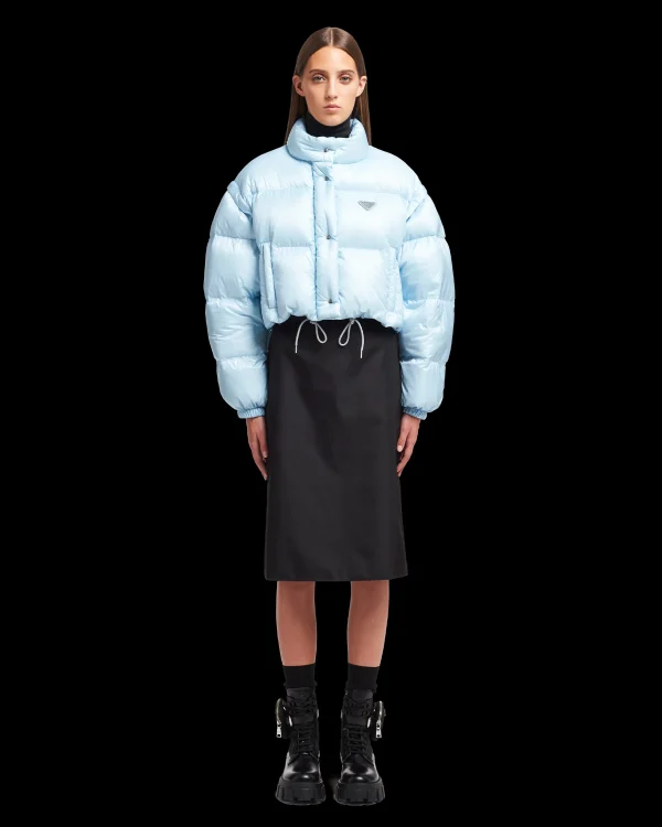 Outerwear*Prada Re-Nylon cropped convertible down jacket Skyblue