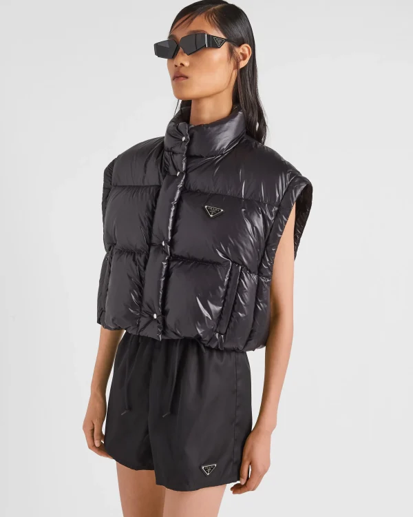 Outerwear*Prada Re-Nylon cropped convertible down jacket Black