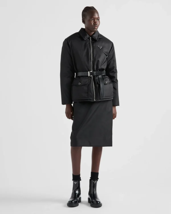 Outerwear*Prada Re-Nylon down jacket with belt Black