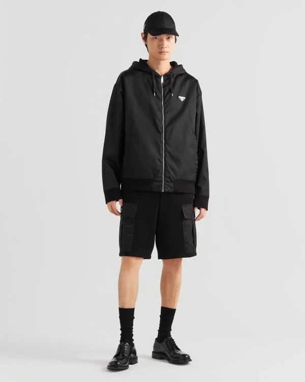 Jogging Suits And Sweatshirts*Prada Reversible cotton fleece and Re-Nylon hoodie Black/black