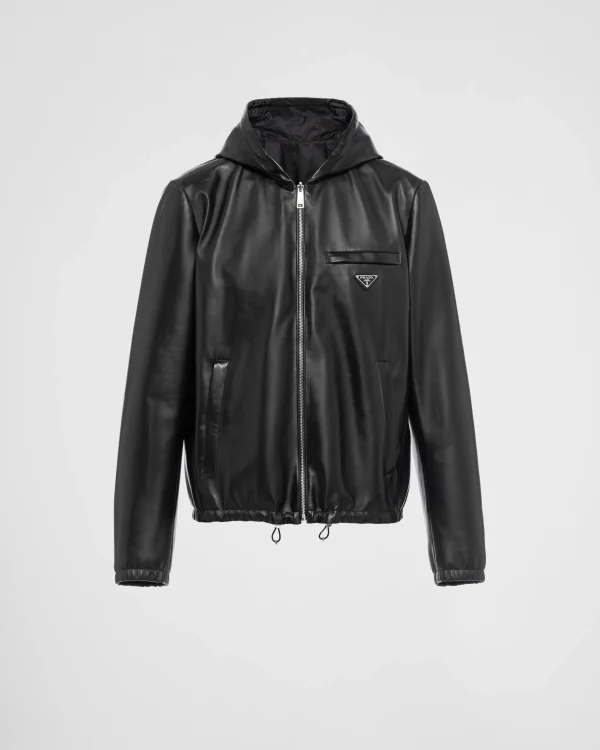 Leather Clothing*Prada Reversible nappa and Re-Nylon blouson jacket Black