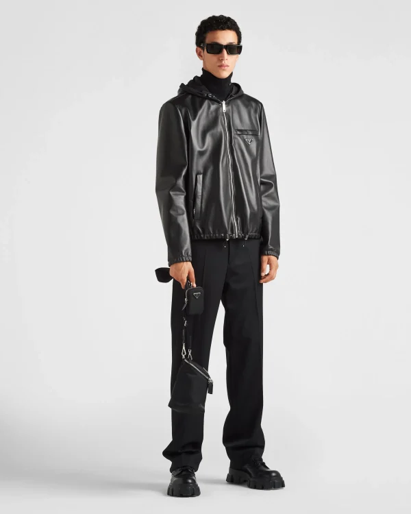 Leather Clothing*Prada Reversible nappa and Re-Nylon blouson jacket Black