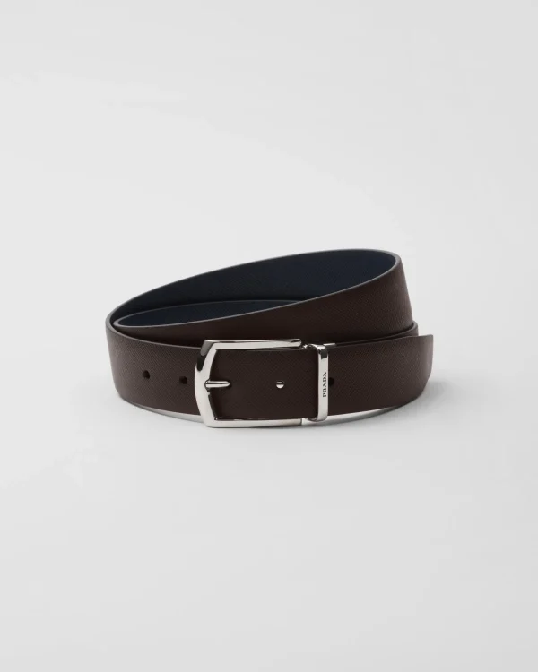 Belts*Prada Reversible Saffiano leather belt Coffee/balticblue