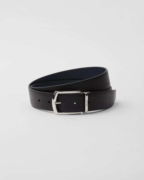 Belts*Prada Reversible Saffiano leather belt Black/balticblue