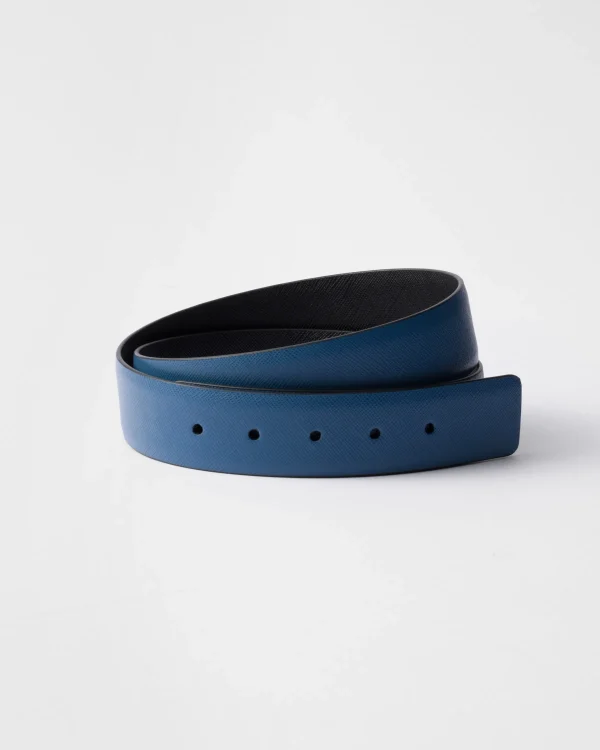 Custom Belts*Prada Reversible Saffiano leather belt strap Airforceblue/black