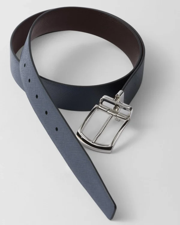 Belts*Prada Reversible Saffiano leather belt Coffee/balticblue