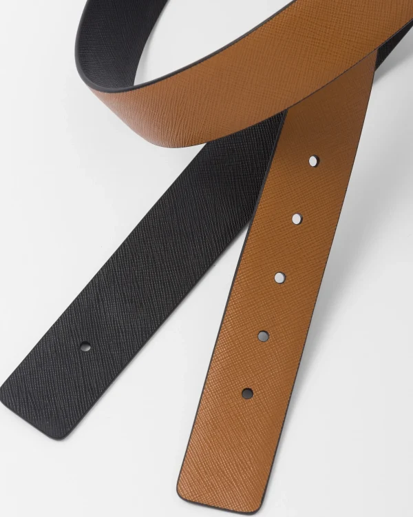 Custom Belts*Prada Reversible Saffiano leather belt strap Tobacco/black