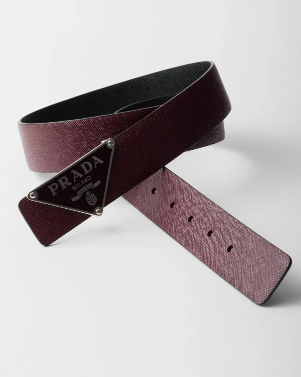 Custom Belts*Prada Reversible Saffiano leather belt strap Garnetred/black