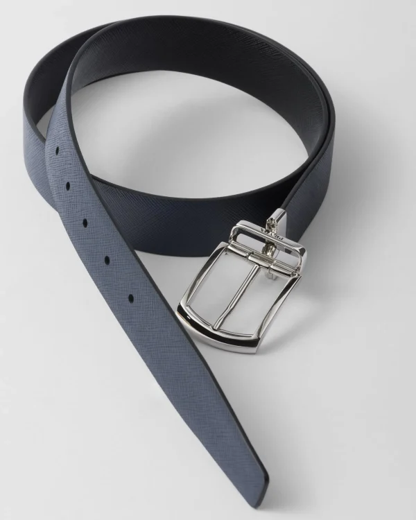 Belts*Prada Reversible Saffiano leather belt Black/balticblue