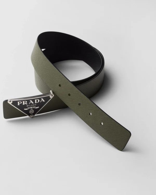 Custom Belts*Prada Reversible Saffiano leather belt strap Loden/black