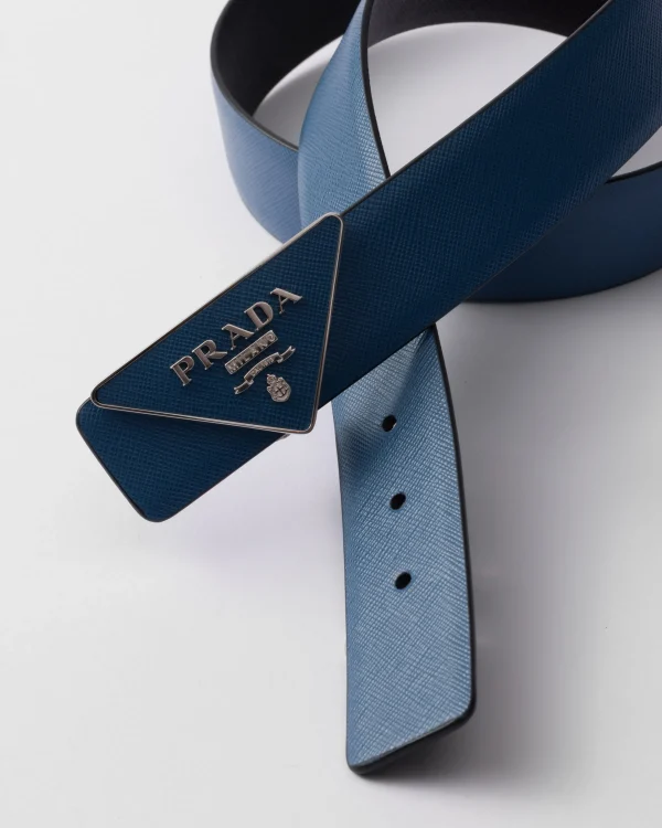 Custom Belts*Prada Reversible Saffiano leather belt strap Airforceblue/black