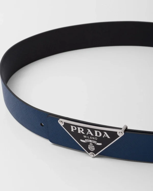 Custom Belts*Prada Reversible Saffiano leather belt strap Bluette/black