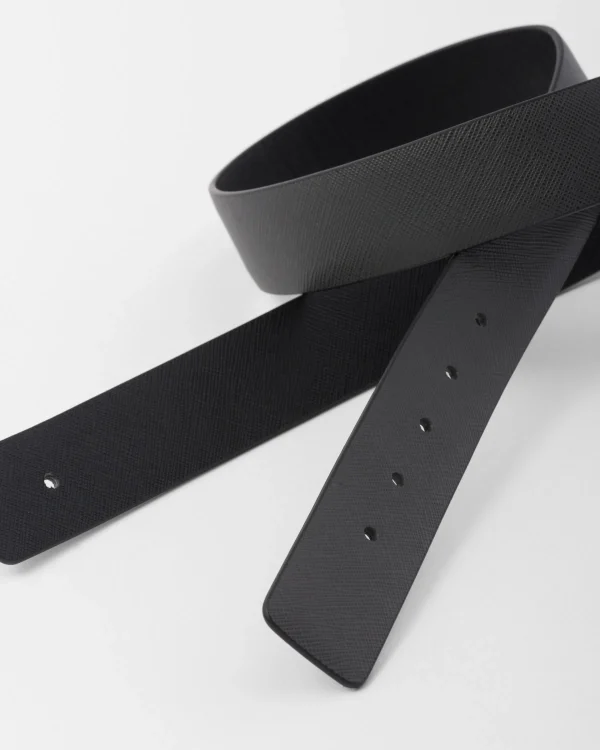 Custom Belts*Prada Reversible Saffiano leather belt strap Anthracitegray/black