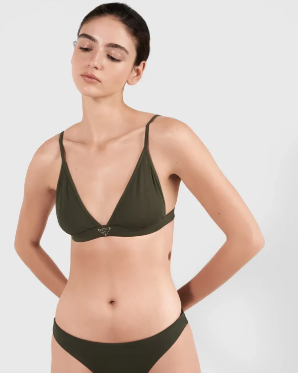 Swimwear*Prada Ribbed knit bralette bikini top Camouflagegreen