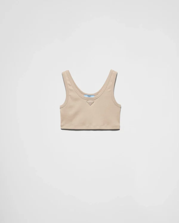 T-shirts And Sweatshirts*Prada Ribbed knit crop top Khaki