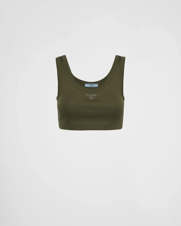 T-shirts And Sweatshirts*Prada Ribbed knit crop top Camouflagegreen