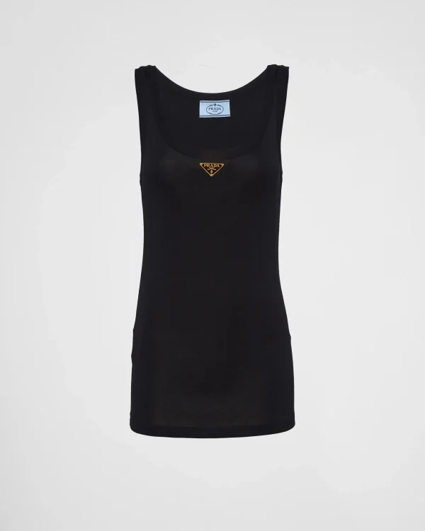 T-shirts And Sweatshirts | Shirts And Tops*Prada Ribbed knit jersey tank top Black