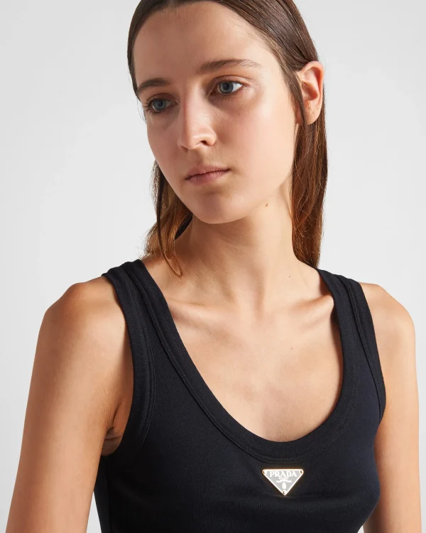 T-shirts And Sweatshirts | Shirts And Tops*Prada Ribbed knit jersey tank top Black