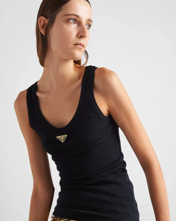 T-shirts And Sweatshirts | Shirts And Tops*Prada Ribbed knit jersey tank top Black