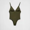 Swimwear*Prada Ribbed knit one-piece swimsuit Camouflagegreen