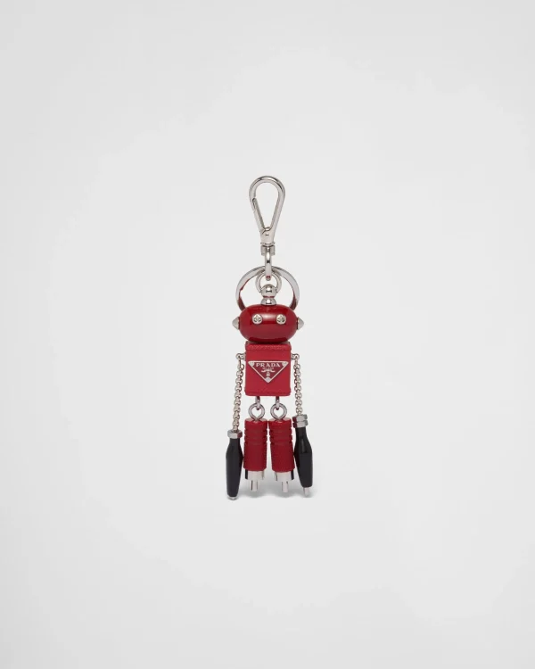 Bag Charms And Keychains*Prada Robot Saffiano leather bag charm Fieryred