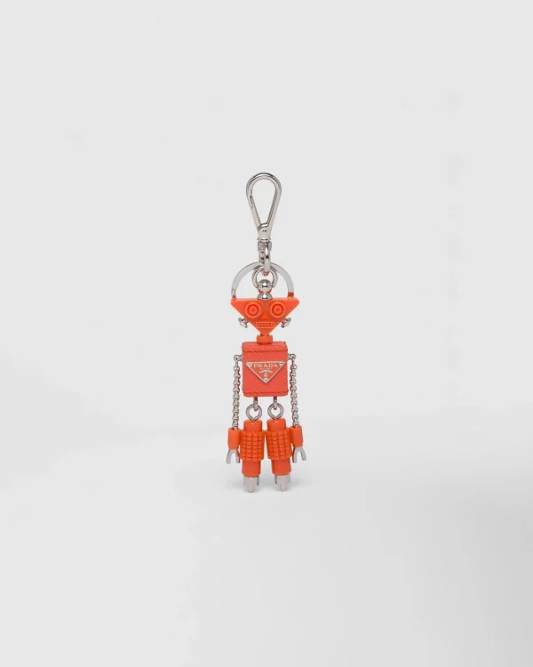 Bag Charms And Keychains*Prada Robot Saffiano leather bag charm Orange