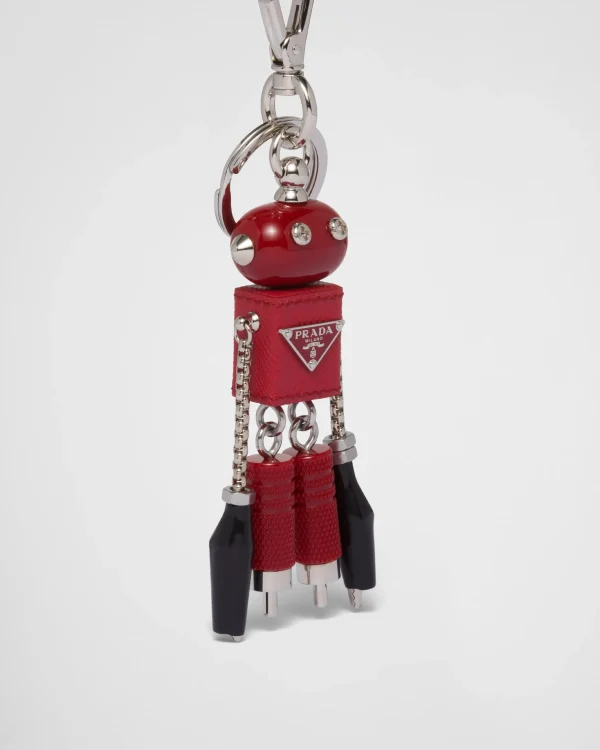 Bag Charms And Keychains*Prada Robot Saffiano leather bag charm Fieryred