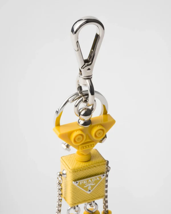 Bag Charms And Keychains*Prada Robot Saffiano leather bag charm Sunnyyellow