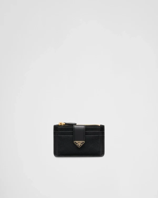 Card Holders*Prada Saffiano and smooth leather card holder Black