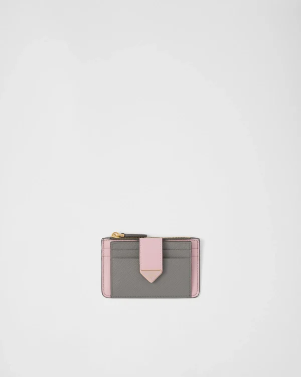 Card Holders*Prada Saffiano and smooth leather card holder Slategray/alabasterpink