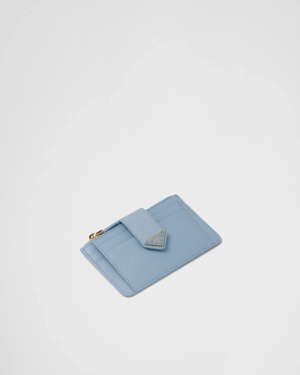 Card Holders*Prada Saffiano and smooth leather card holder Lightblue